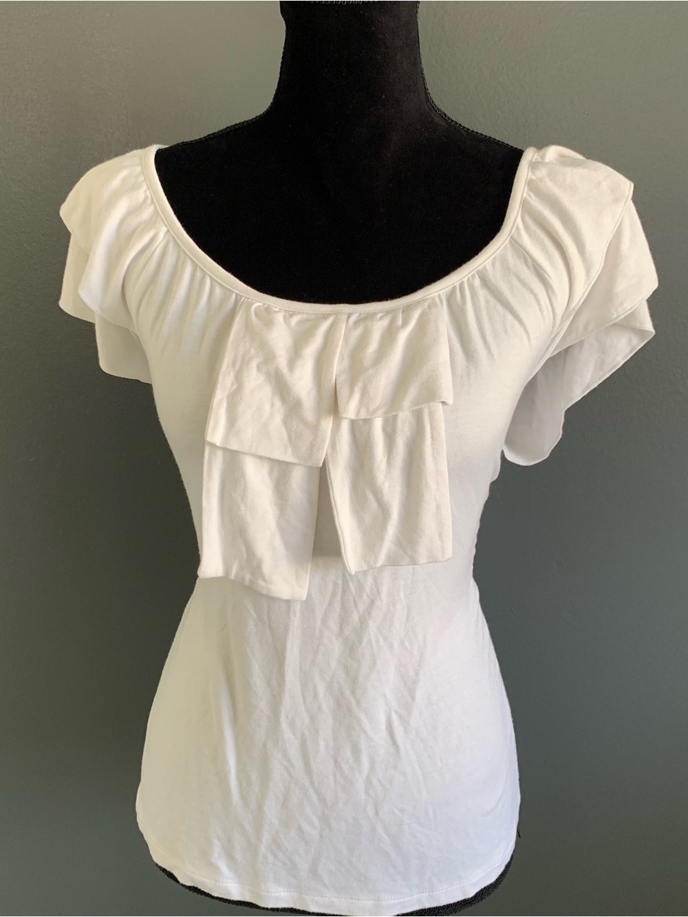 Michael Kors White Ruffle-Front Scoop Neck Top